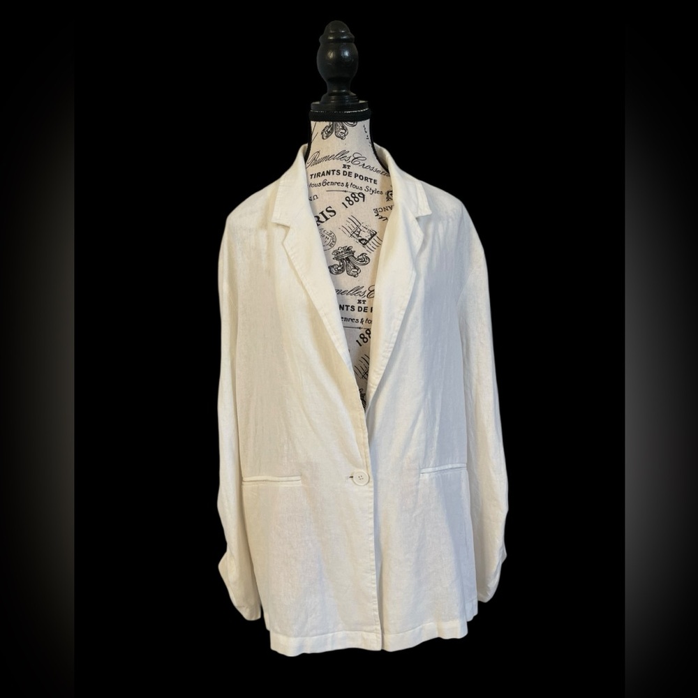 NWT Marc New York Linen Blend Blazer Jacket One Button Ruched Sleeve Size L